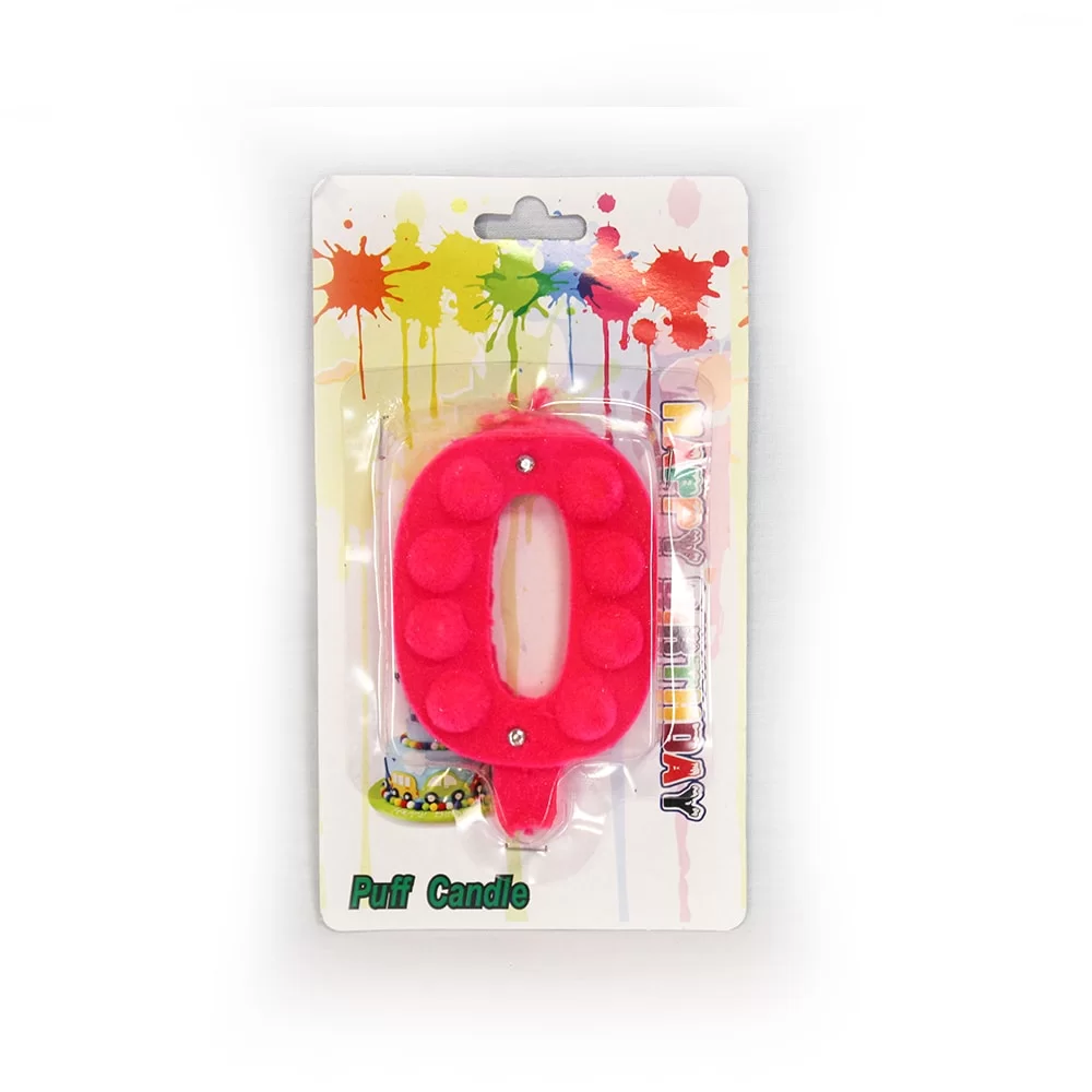 شمع مخملی عدد صفر صورتی پاف کندل (Puff candle)