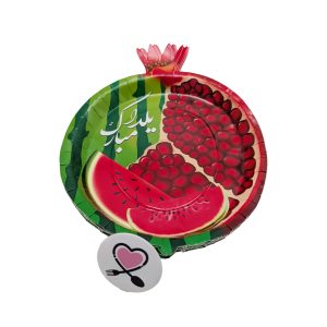 پیش دستی انار یکبار مصرف مدل شب یلدا طرح هندوانه و انار بسته 10 عددی