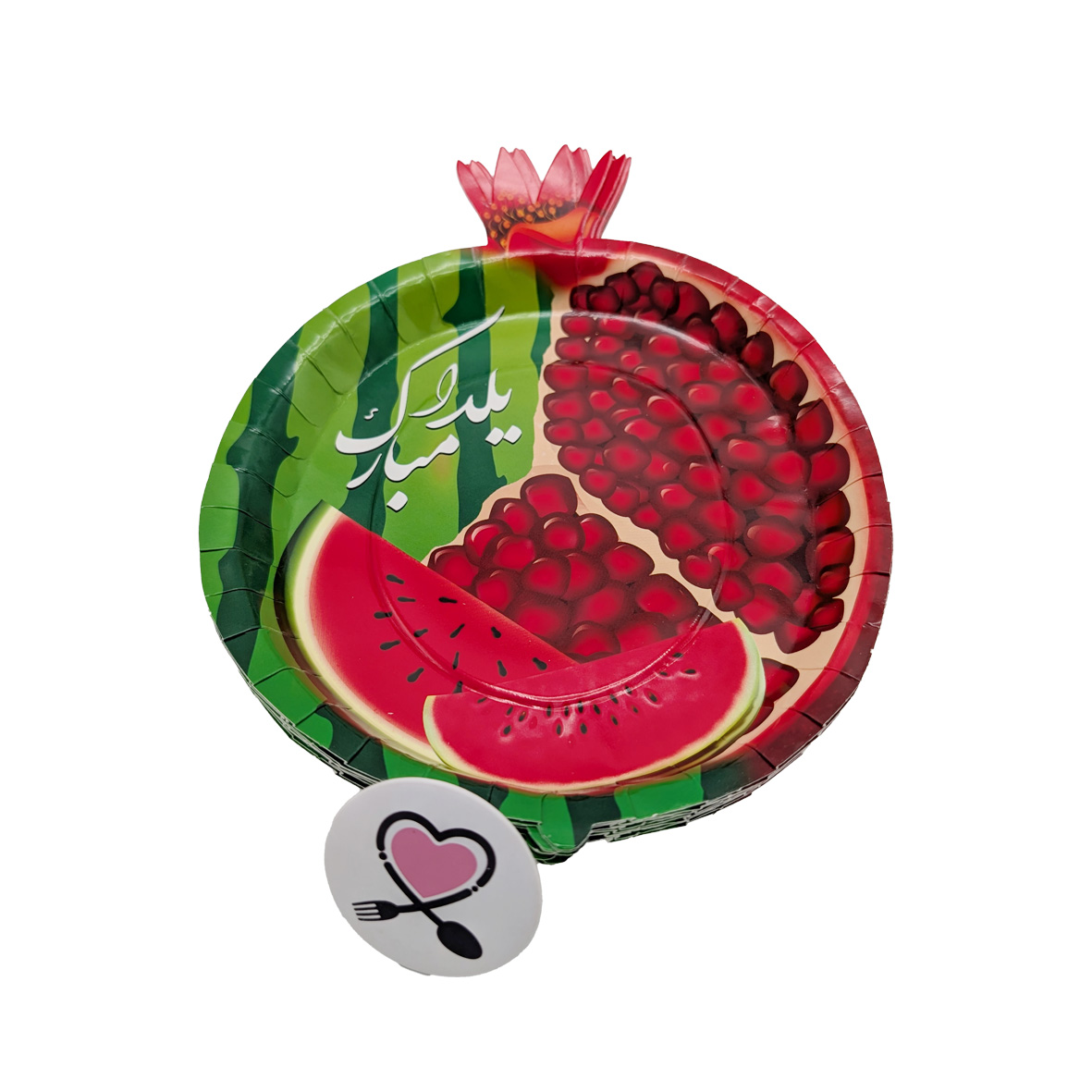 1 پیش دستی انار یکبار مصرف مدل شب یلدا طرح هندوانه و انار بسته 10 عددی - Image 1