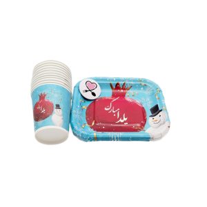 پیش دستی و لیوان یکبار مصرف آدم برفی کد 9 یلدا بسته 20 عددی