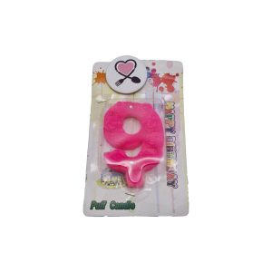 شمع مخملی گلدار صورتی عدد 9