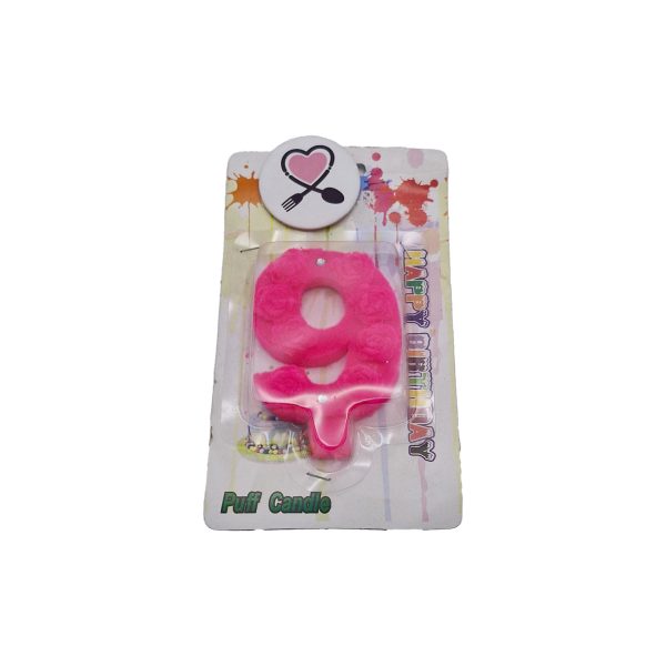 شمع مخملی گلدار صورتی عدد 9