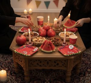 پیش‌دستی و لیوان یلدایی طرح هندوانه خندان 