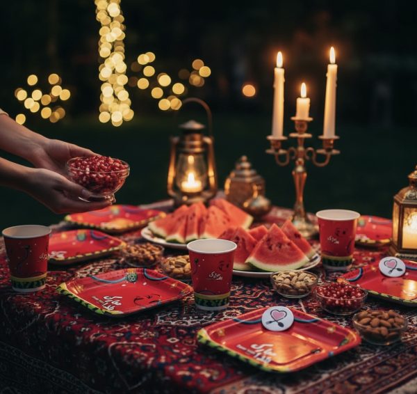 پیش‌دستی و لیوان یلدایی طرح هندوانه خندان