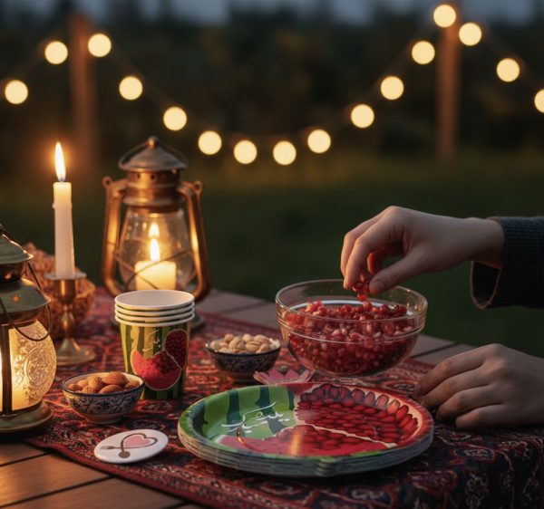 پیش‌دستی یلدایی طرح هندوانه و انار