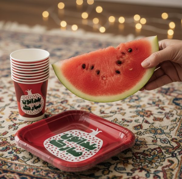 بشقاب و لیوان کاغذی طرح انار سفید