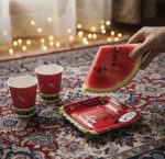 پیش‌دستی و لیوان یلدایی طرح هندوانه خندان