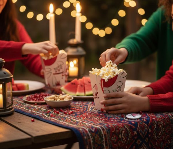 ظرف پاپکورن یلدایی طرح انار زمینه سفید