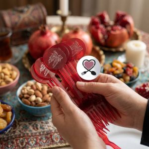 چنگال یلدا مبارک قرمز 10 عددی