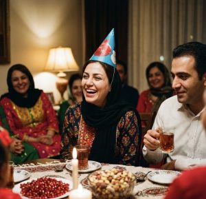 خرید کلاه بوقی جشن یلدا مدل زمستانی رنگ آبی