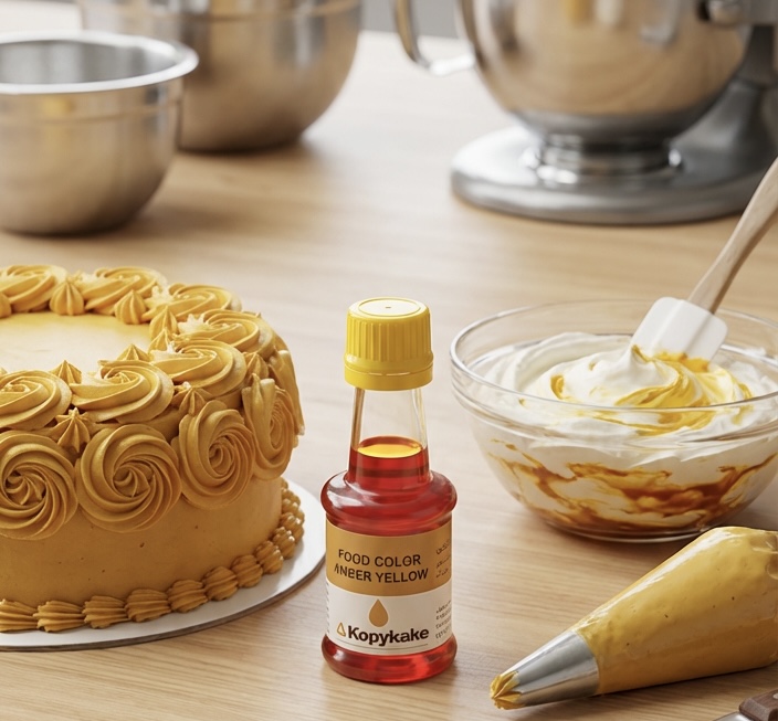 رنگ خوراکی مایع زرد کهربایی (Amber Yellow) کپی کیک