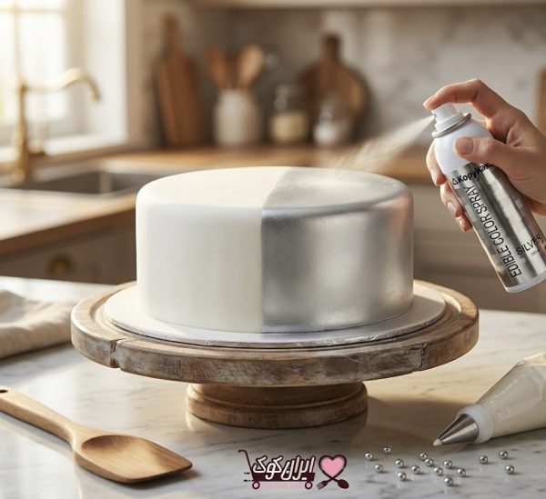 اسپری خوراکی متالیک نقره‌ ای کپی کیک