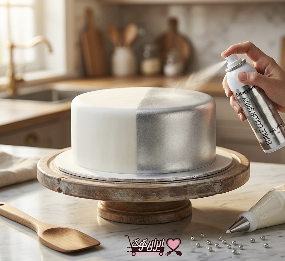 اسپری خوراکی متالیک نقره‌ ای کپی کیک