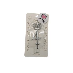 شمع عدد 4 نقره ای تاج دار