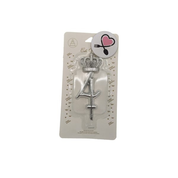 شمع عدد 4 نقره ای تاج دار - Image 1