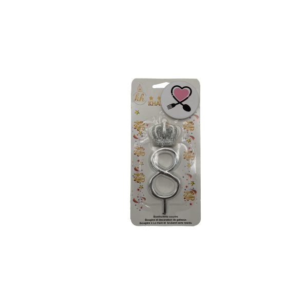 شمع عدد 8 نقره ای تاج دار - Image 1