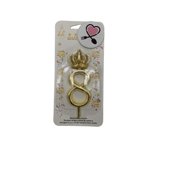 sh-8 شمع عدد 8 طلایی تاج دار - Image 1