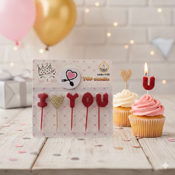 شمع تولد مدل قلب بسته I LOVE YOU