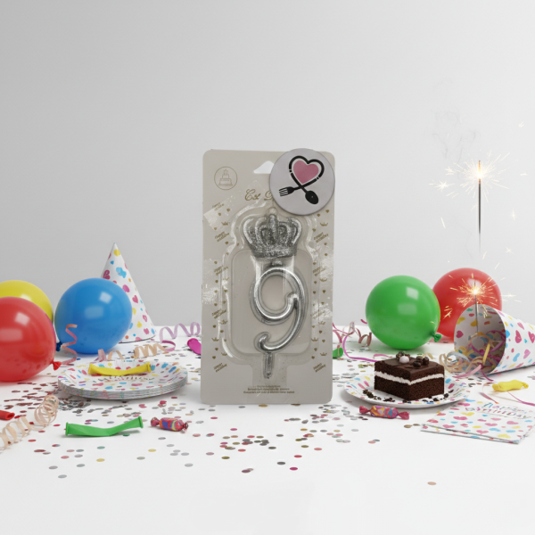 شمع تولد نقره‌ای عدد ۹ | شمع عددی شیک تزیین کیک تولد