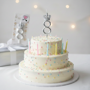 خرید شمع تولد نقره‌ ای تاجدار عدد 8