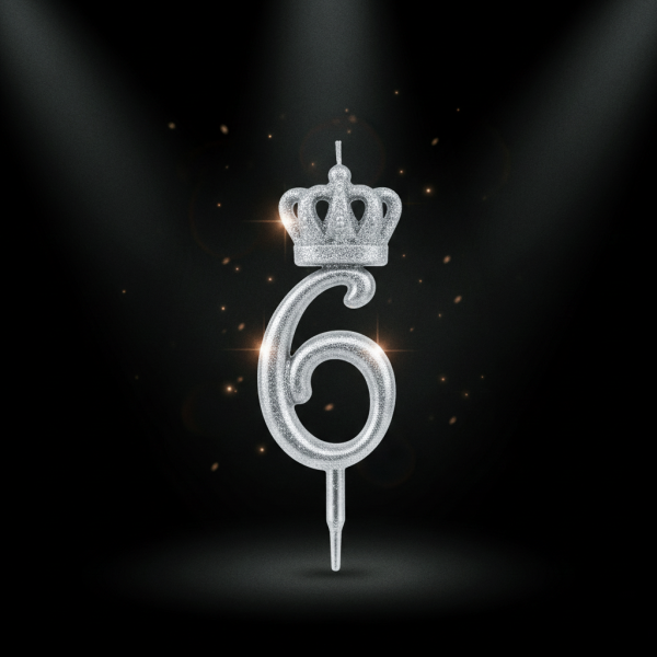 خرید شمع نقره‌ ای تاجدار عدد 6 | شمع تولد لاکچری و خاص