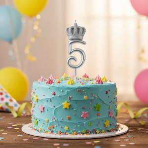 شمع نقره‌ ای تاجدار عدد 5 | شمع تولد لاکچری و خاص