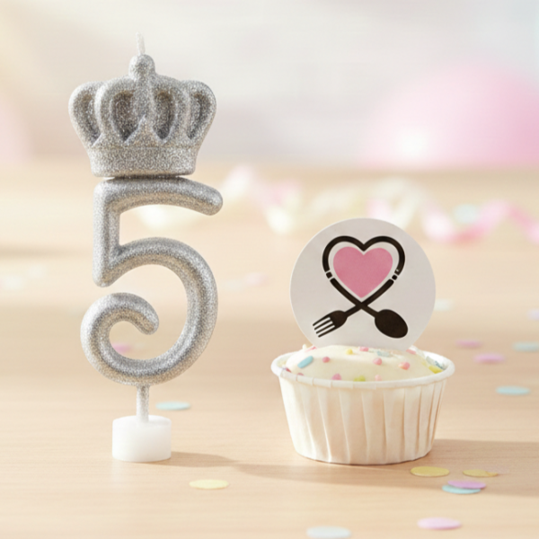 شمع نقره‌ ای تاجدار عدد ۵ | شمع تولد لاکچری