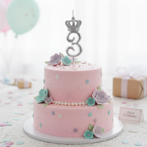 خرید شمع تولد نقره‌ ای تاجدار عدد 3 | شمع تولد لاکچری و خاص