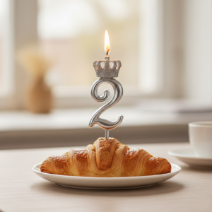 شمع نقره‌ ای تاجدار عدد ۲ | شمع لاکچری عددی