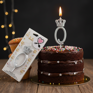 شمع نقره‌ ای تاجدار عدد صفر | شمع لاکچری تزیین کیک تولد