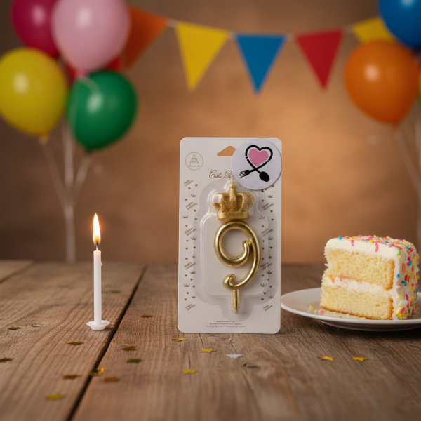 خرید شمع طلایی تاجدار عدد ۹ | شمع تولد خاص