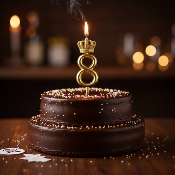 شمع طلایی تاجدار عدد ۸ | شمع تولد لاکچری