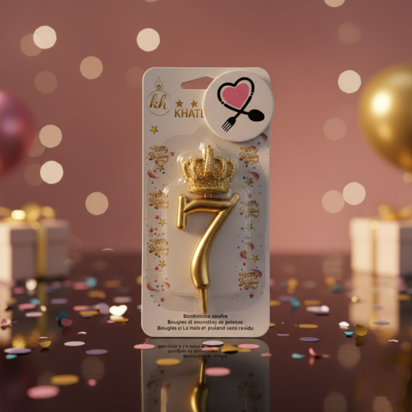 خرید شمع طلایی تاجدار عدد هفت | شمع لاکچری عددی