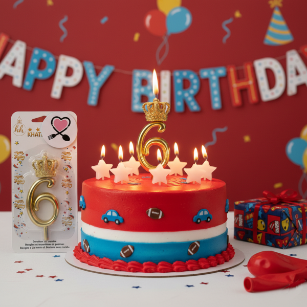 شمع تولد طلایی تاجدار عدد ۶ | شمع تولد لاکچری و خاص