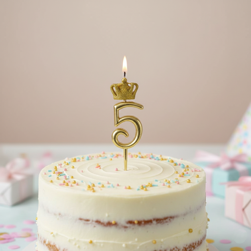 شمع طلایی تاجدار عدد ۵ | شمع عددی تولد