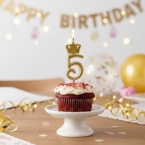 شمع تولد طلایی تاجدار عدد پنج | شمع عددی لوکس تولد