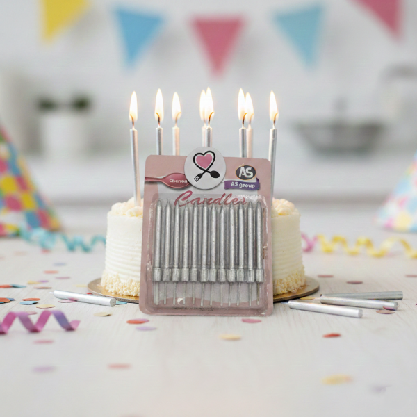 شمع تولد تاپ کندل 12 عددی | شمع تولد تاپ کندل نقره ای و اکلیلی