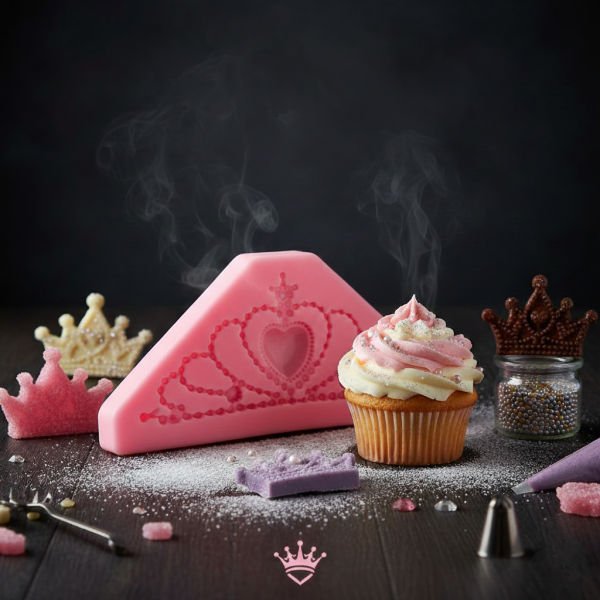 قالب سیلیکونی فوندانت طرح تاج قلب | قالب تزئین کیک حرفه‌ای