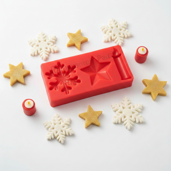 قالب سیلیکونی ستاره برف و شمع | قالب حرفه‌ ای تزئین کیک و دسر