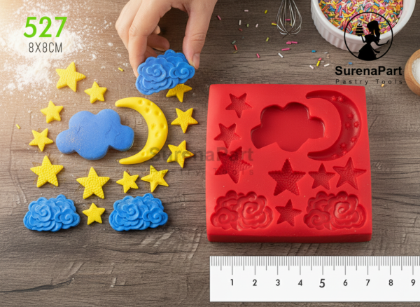 قالب سیلیکونی ماه ستاره ابر سورنا پارت | قالب فوندانت و شکلات طرح ابر ستاره ماه