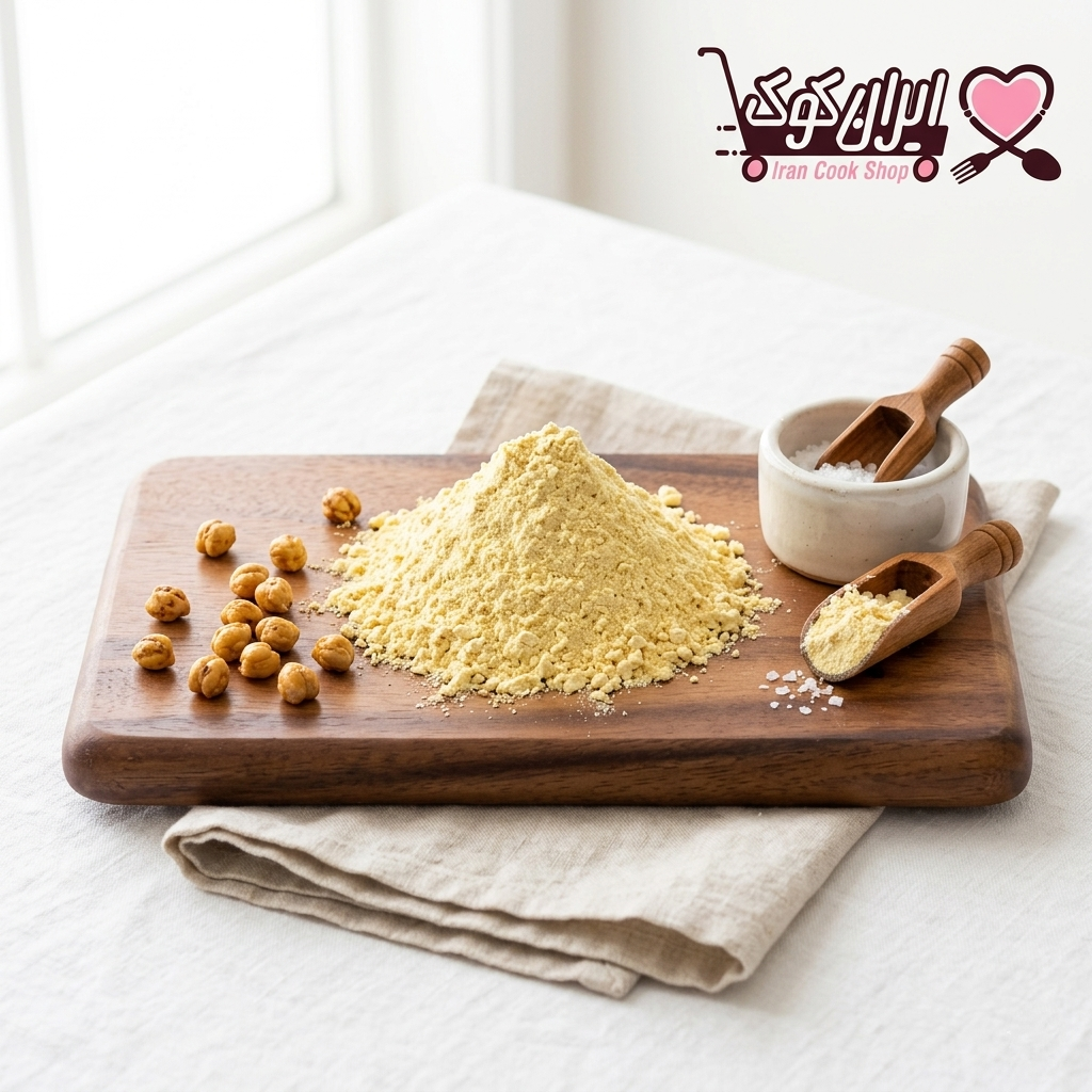خرید آرد نخودچی دو آتیشه نیم‌ کیلویی | عطر بو داده و طعم بی‌ نظیر برای پخت خانگی