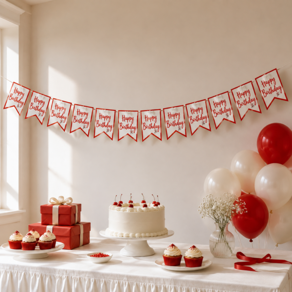 ریسه مقوایی طرح Happy Birthday قرمز متالیک طول 2.7 متری - Image 2